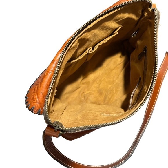 Patricia Nash Boho Vintage Tooled Brown Leather Crossbody Purse Bag - Picture 6 of 7